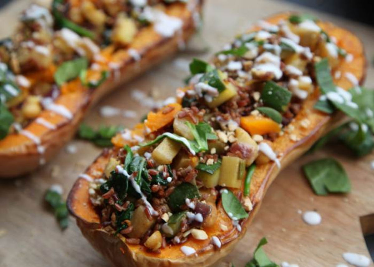 Calabaza con arroz silvestre